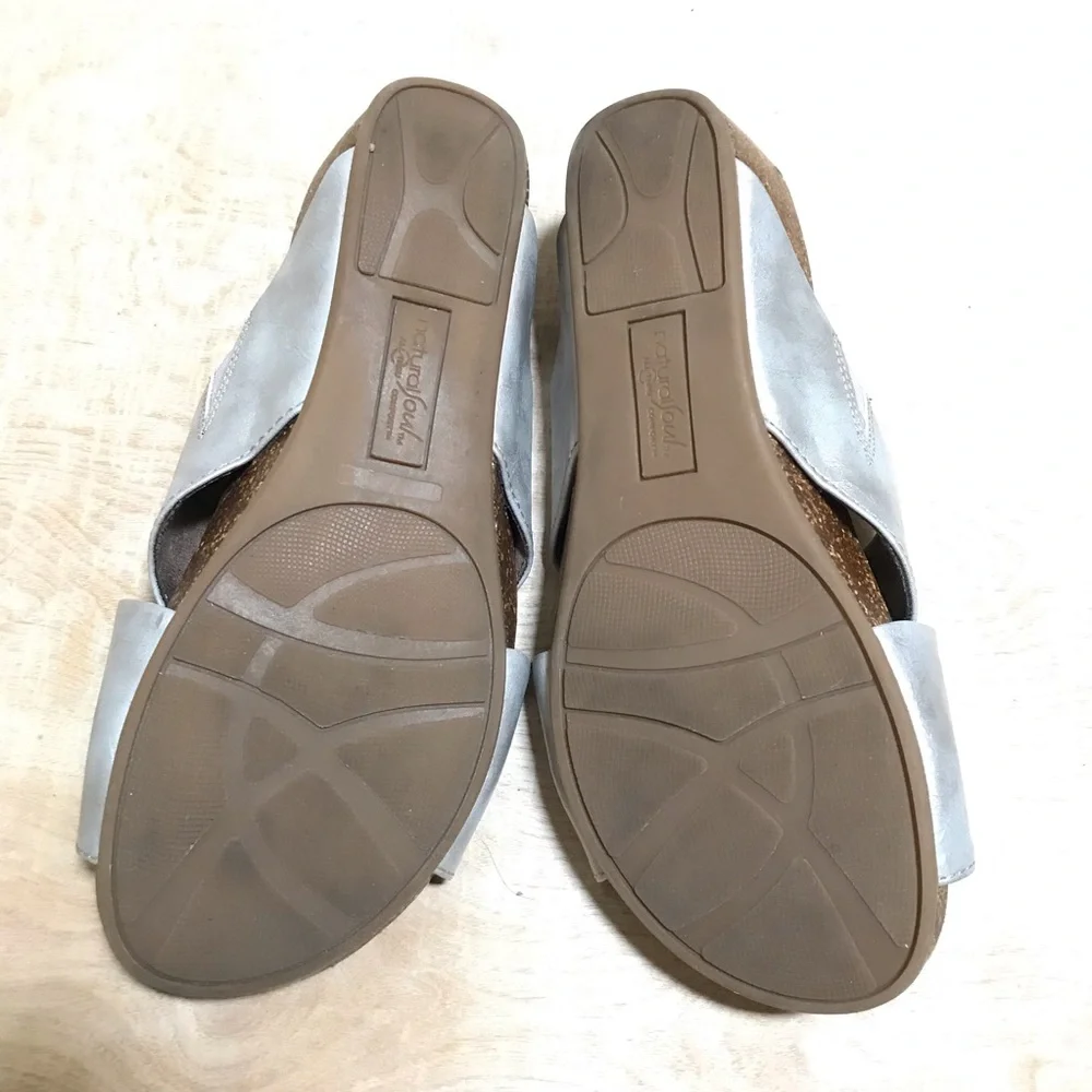 Natural Soul Kyra Low Wedge Slip On Sandal Silver